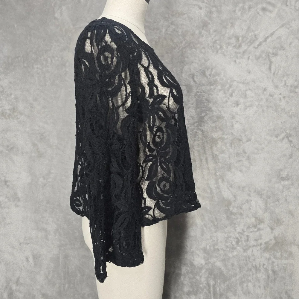 INC Sheer Lace Top Women XL Black Floral Bell Sleeve Goth Fairy Grunge Y2K Layer